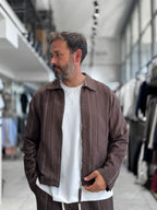 Brown Zip-Up Knit Detail Jacket MRK-2504