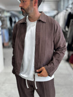 Brown Zip-Up Knit Detail Jacket MRK-2504
