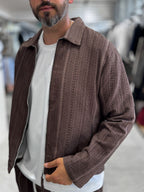Brown Zip-Up Knit Detail Jacket MRK-2504