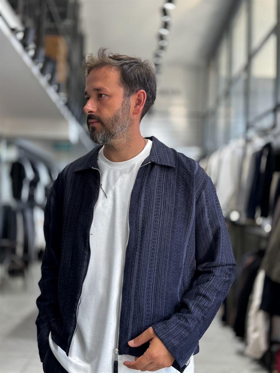 Navy Zip-Up Knit Detail Jacket MRK-2504