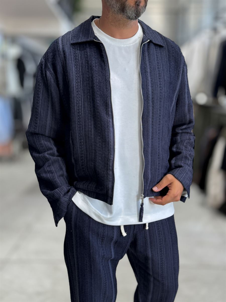 Navy Zip-Up Knit Detail Jacket MRK-2504