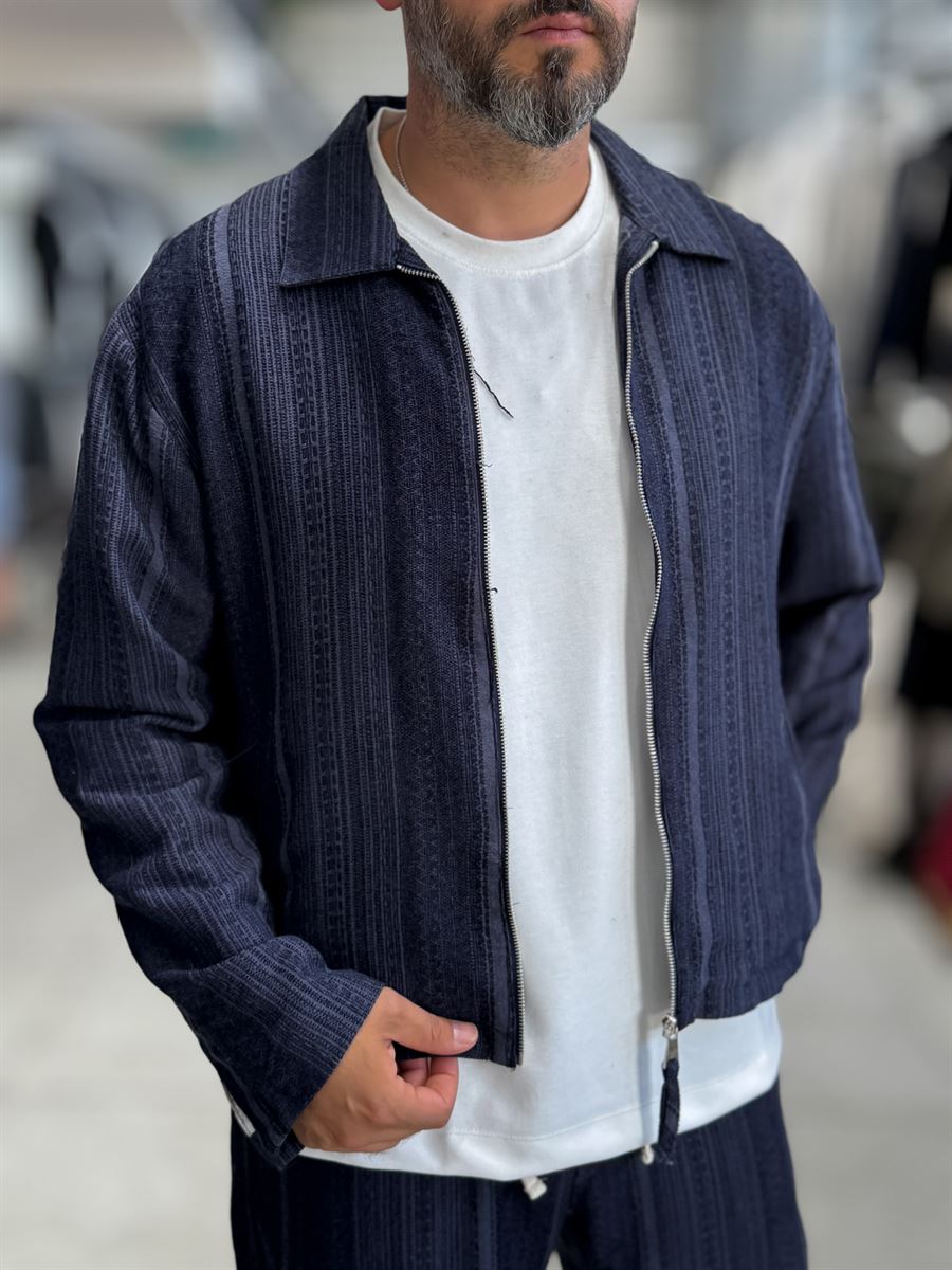 Navy Zip-Up Knit Detail Jacket MRK-2504