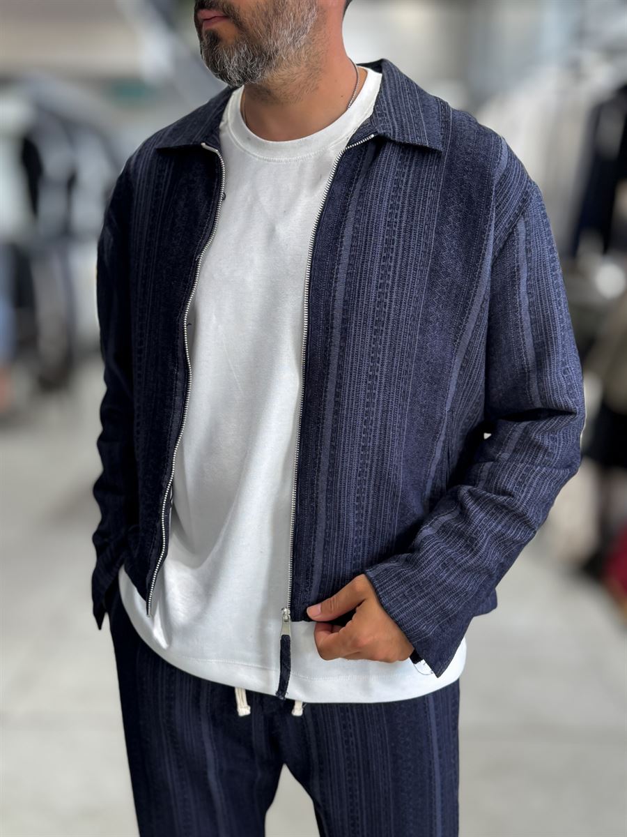 Navy Zip-Up Knit Detail Jacket MRK-2504