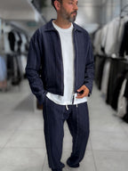 Navy Zip-Up Knit Detail Jacket MRK-2504