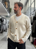 Beige V-Neck Button-Up Knit Sweatshirt MRK-2606