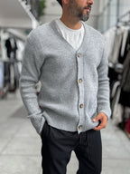 Gray V-Neck Button-Up Knit Sweatshirt MRK-2606