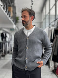 Charcoal V-Neck Button-Up Knit Sweatshirt MRK-2606