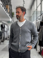 Charcoal V-Neck Button-Up Knit Sweatshirt MRK-2606