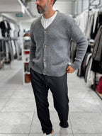 Charcoal V-Neck Button-Up Knit Sweatshirt MRK-2606