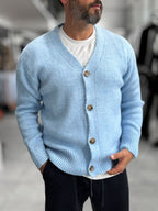 Light Blue V-Neck Button-Up Knit Sweatshirt MRK-2606
