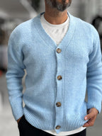 Light Blue V-Neck Button-Up Knit Sweatshirt MRK-2606