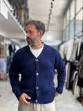 Navy V-Neck Button-Up Knit Sweatshirt MRK-2606