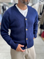 Navy V-Neck Button-Up Knit Sweatshirt MRK-2606
