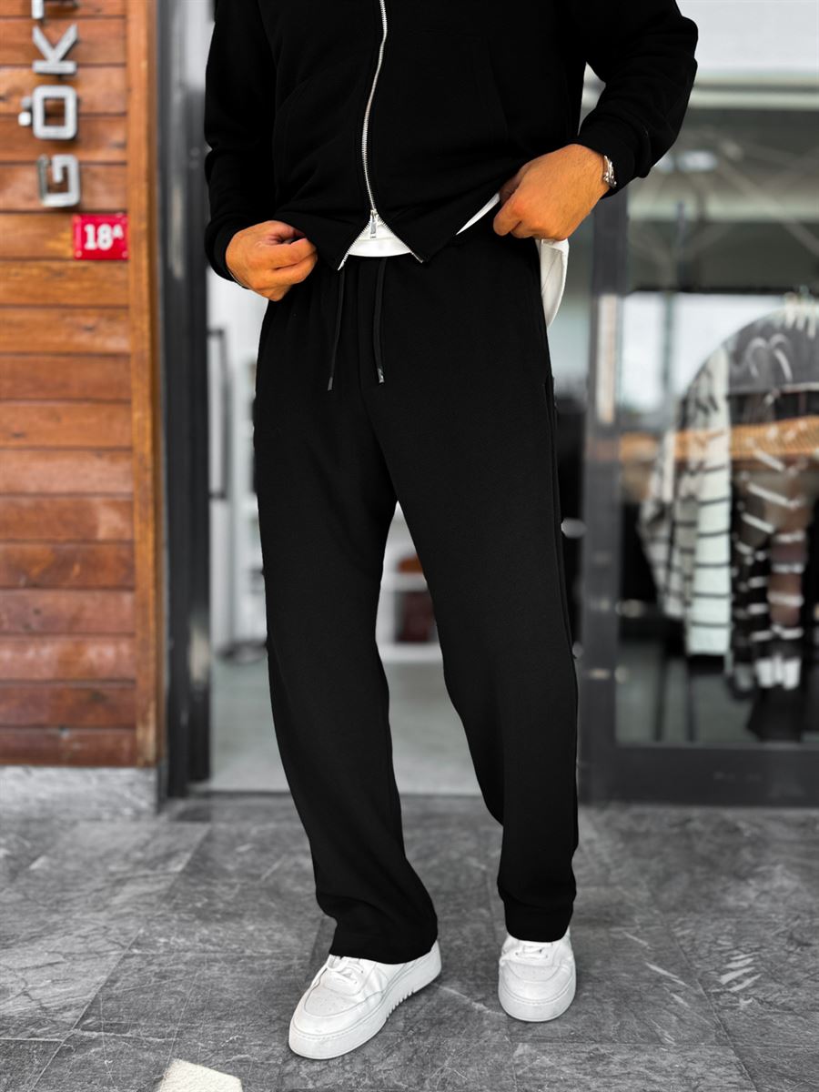 Black Waffle Fabric Basic Sweatpants MRK-2871