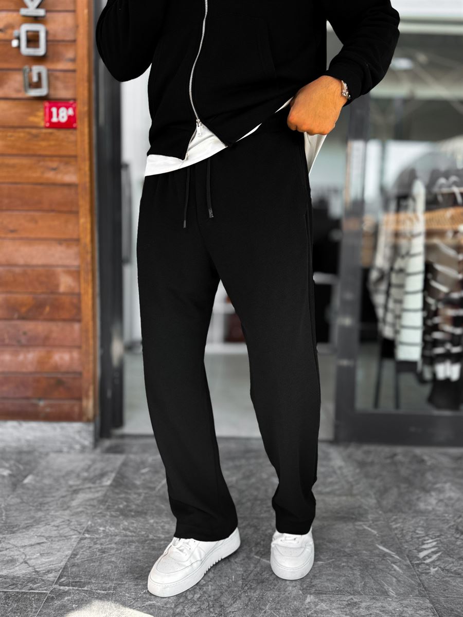 Black Waffle Fabric Basic Sweatpants MRK-2871