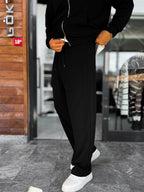 Black Waffle Fabric Basic Sweatpants MRK-2871