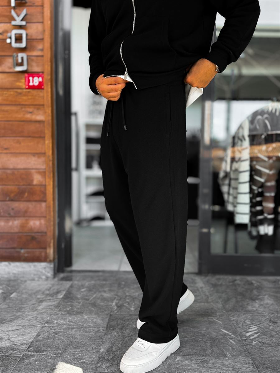 Black Waffle Fabric Basic Sweatpants MRK-2871