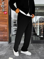 Black Waffle Fabric Basic Sweatpants MRK-2871