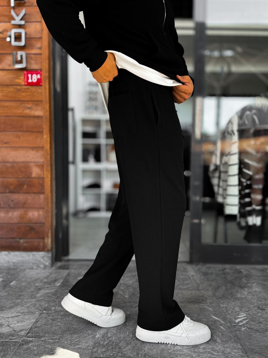 Black Waffle Fabric Basic Sweatpants MRK-2871