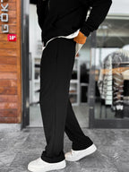 Black Waffle Fabric Basic Sweatpants MRK-2871