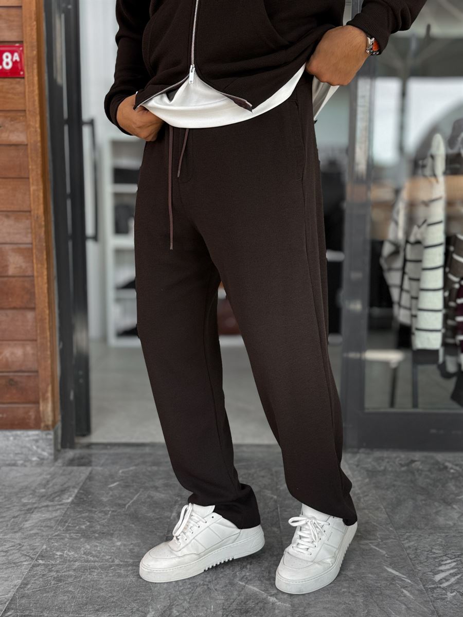Brown Waffle Fabric Basic Sweatpants MRK-2871
