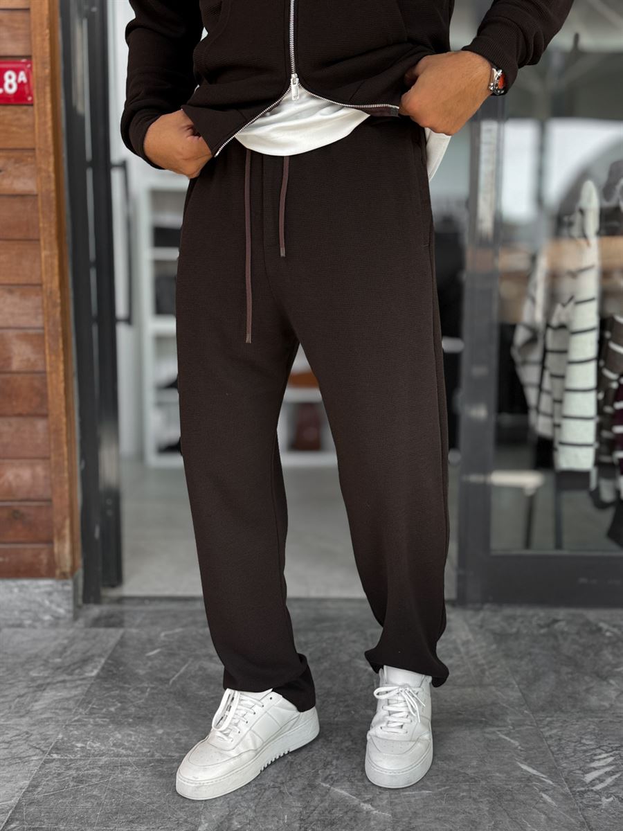 Brown Waffle Fabric Basic Sweatpants MRK-2871