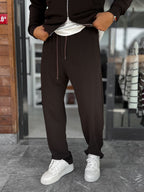 Brown Waffle Fabric Basic Sweatpants MRK-2871