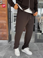 Brown Waffle Fabric Basic Sweatpants MRK-2871