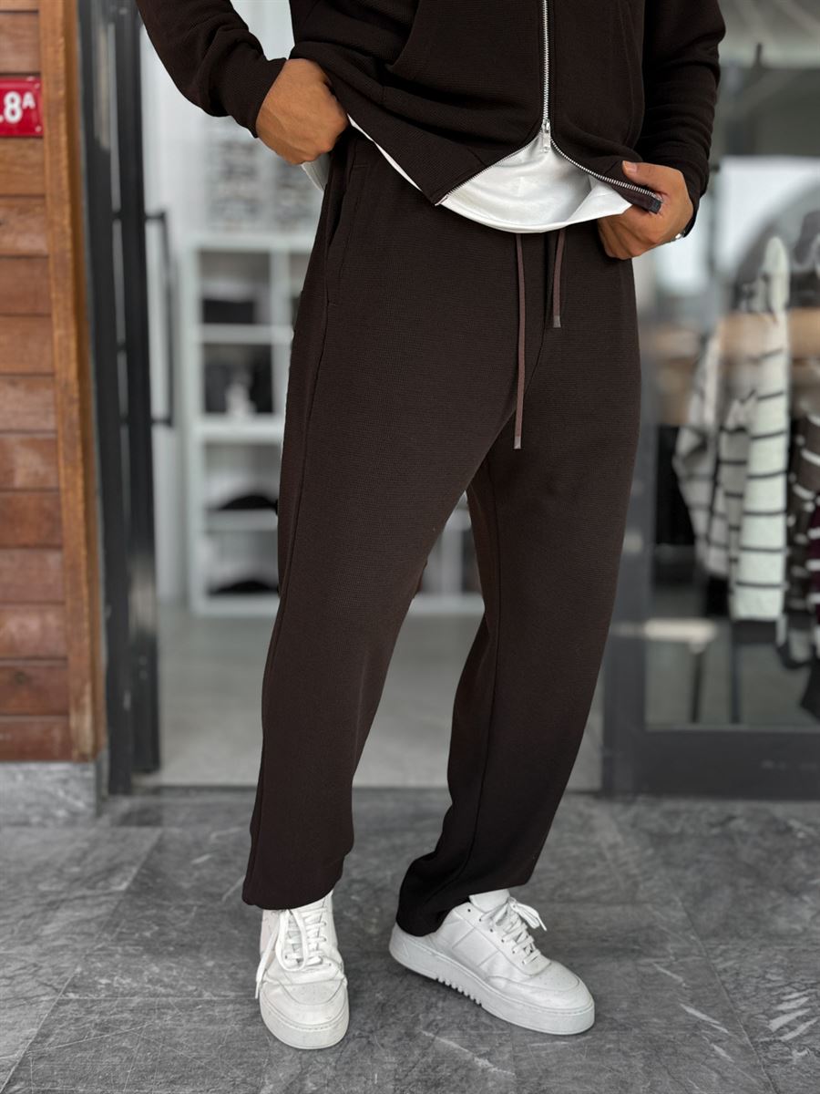 Brown Waffle Fabric Basic Sweatpants MRK-2871