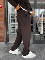 Brown Waffle Fabric Basic Sweatpants MRK-2871