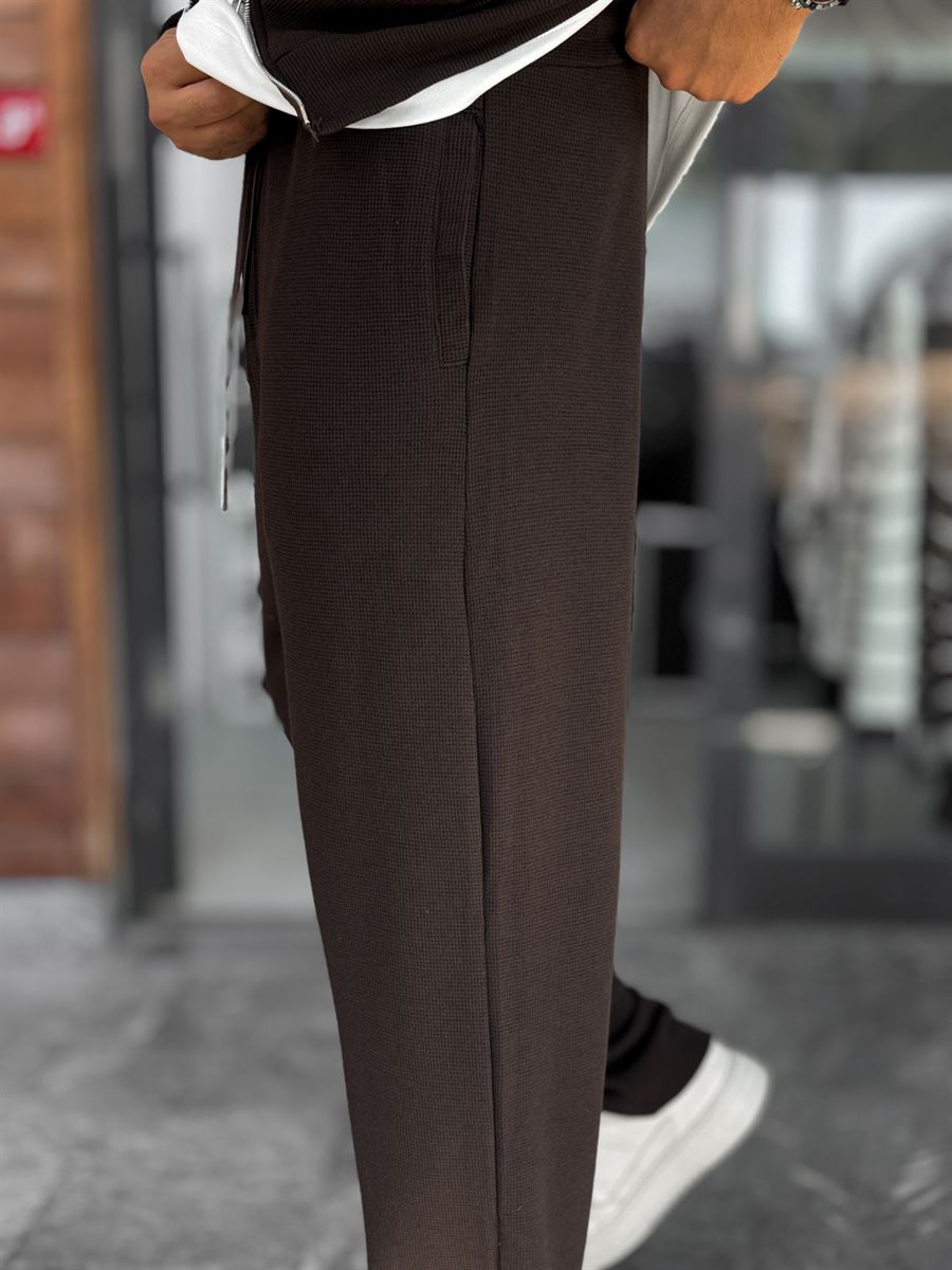 Brown Waffle Fabric Basic Sweatpants MRK-2871