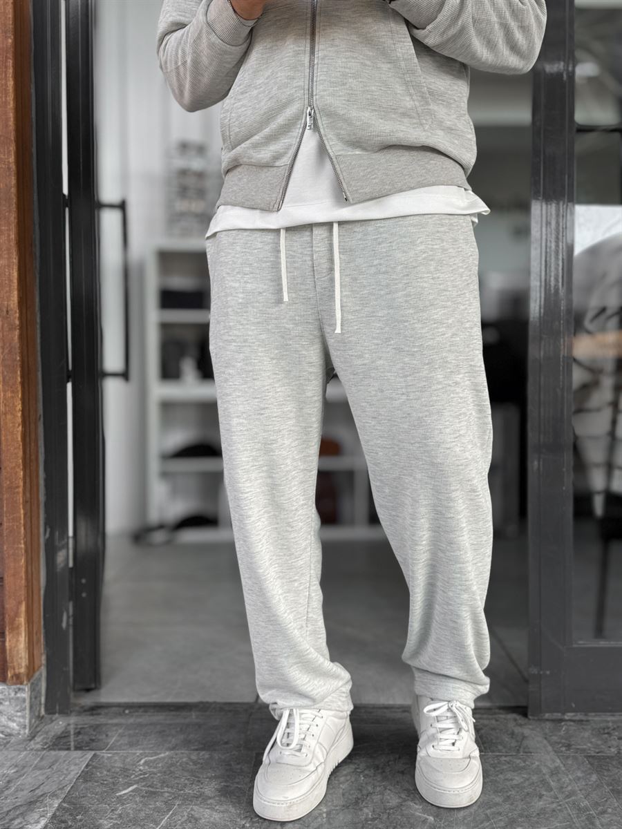 Light Gray Waffle Fabric Basic Sweatpants MRK-2871
