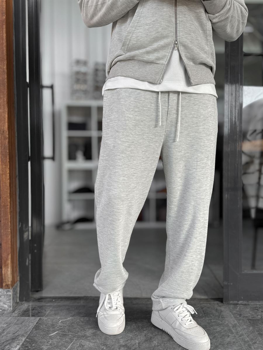Light Gray Waffle Fabric Basic Sweatpants MRK-2871