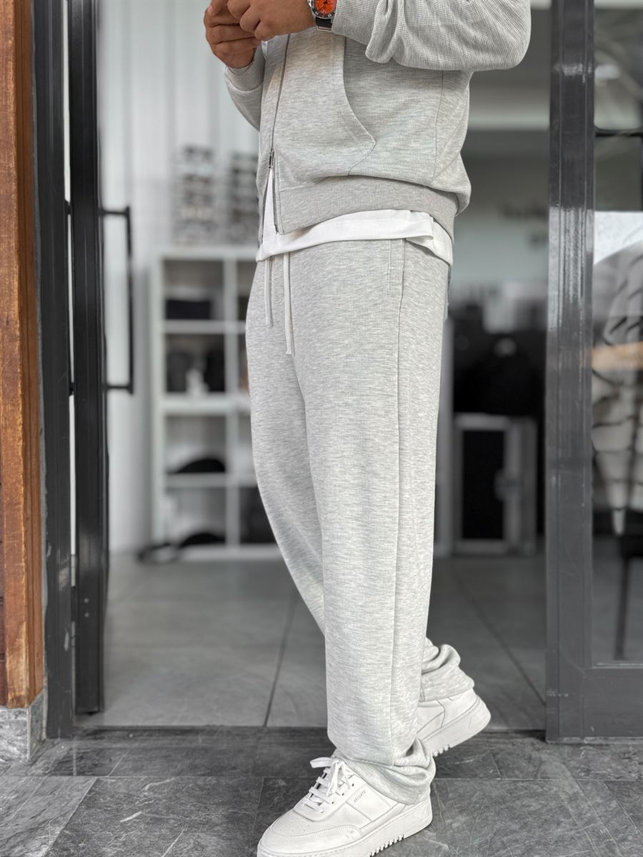 Light Gray Waffle Fabric Basic Sweatpants MRK-2871