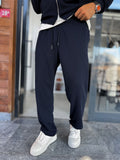 Navy Waffle Fabric Basic Sweatpants MRK-2871