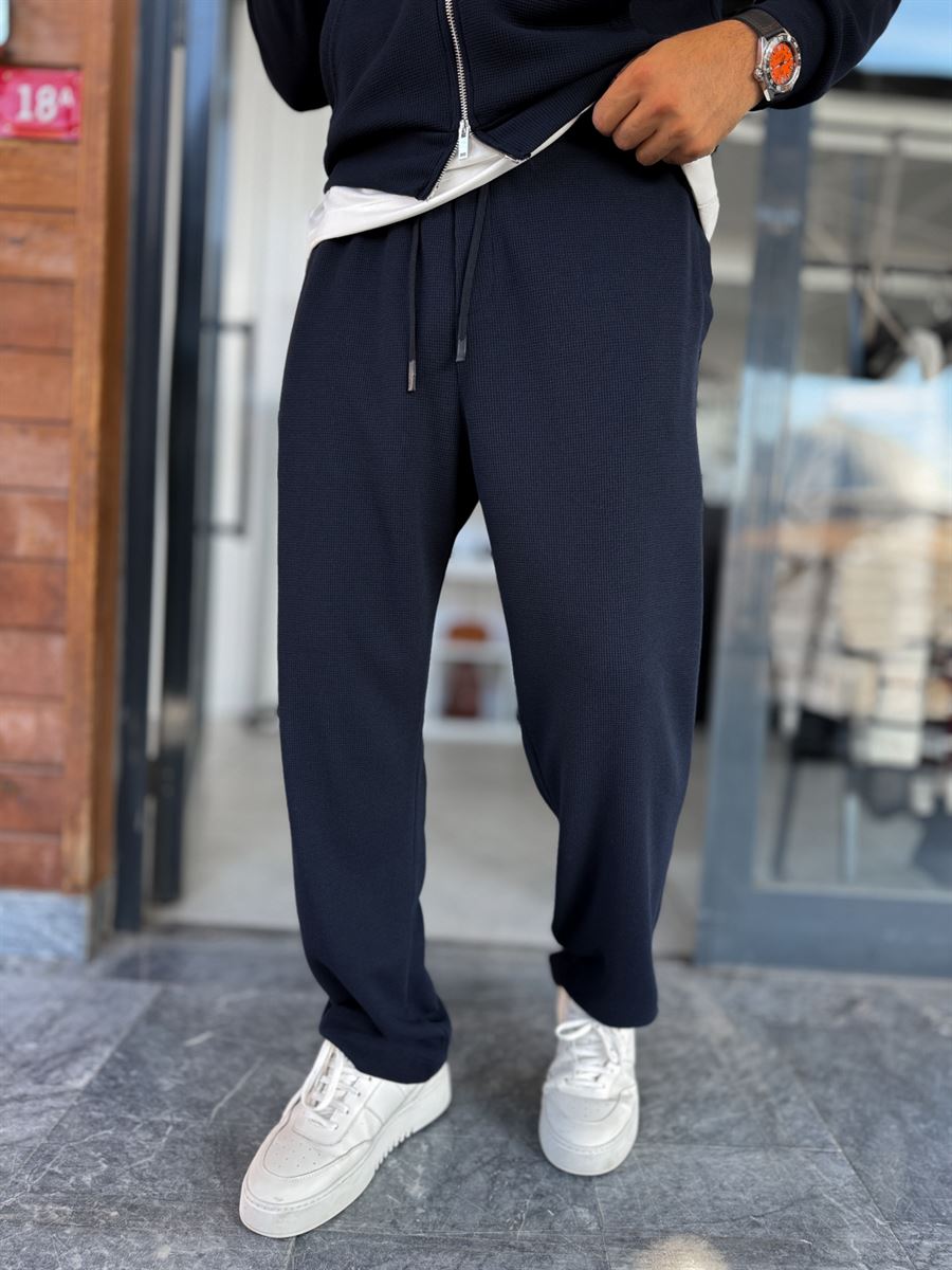 Navy Waffle Fabric Basic Sweatpants MRK-2871