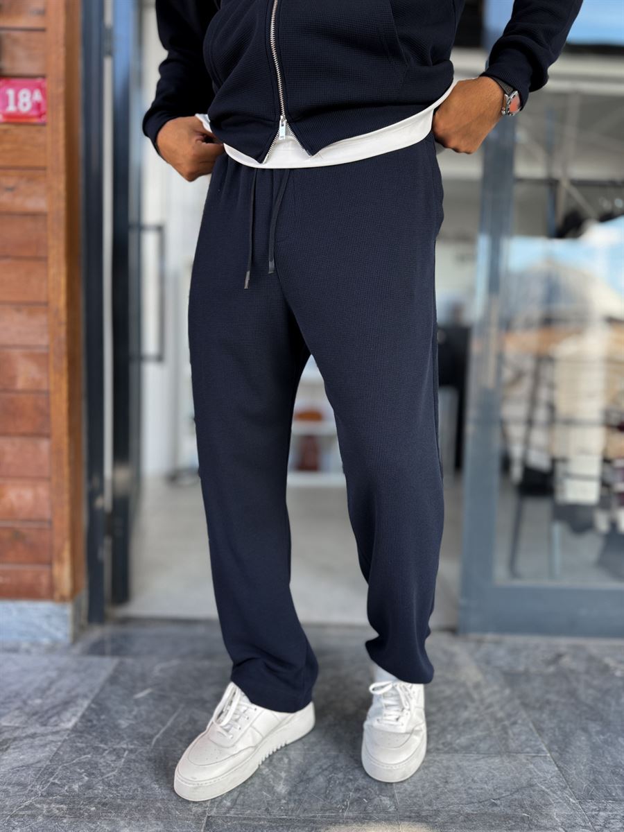 Navy Waffle Fabric Basic Sweatpants MRK-2871