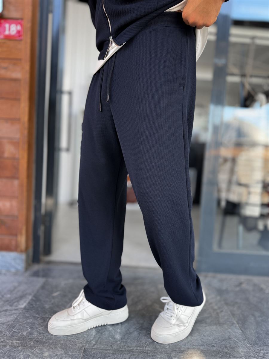 Navy Waffle Fabric Basic Sweatpants MRK-2871