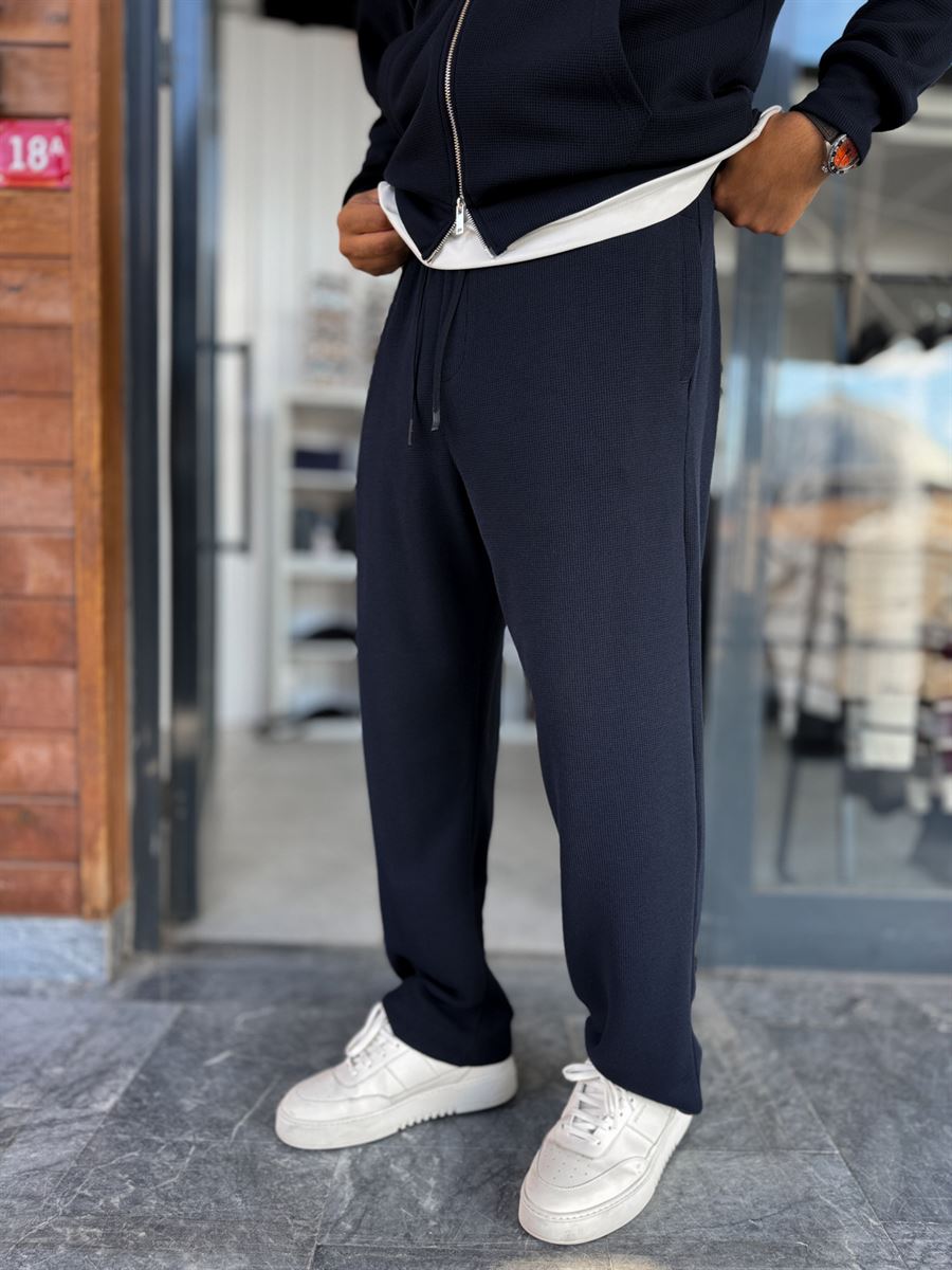 Navy Waffle Fabric Basic Sweatpants MRK-2871
