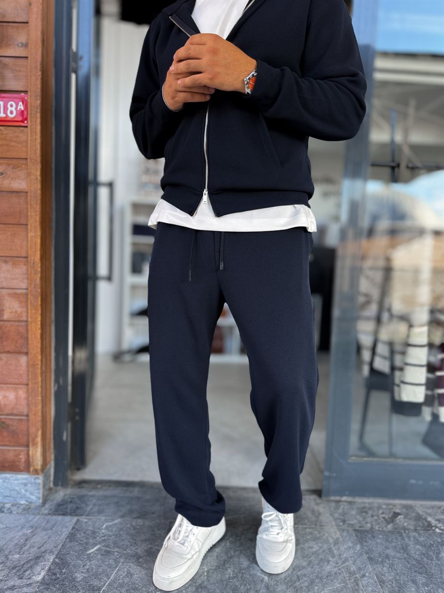 Navy Waffle Fabric Basic Sweatpants MRK-2871