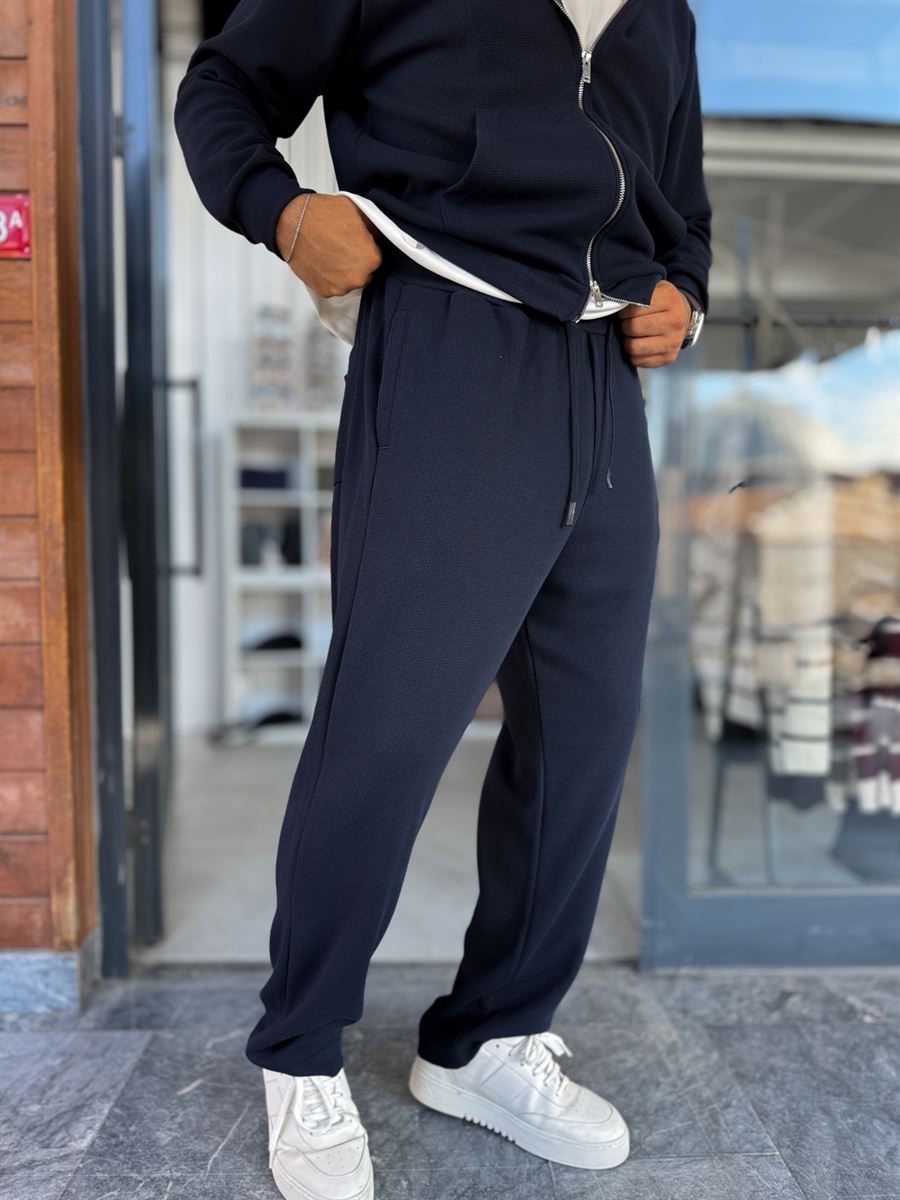 Navy Waffle Fabric Basic Sweatpants MRK-2871