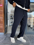 Navy Waffle Fabric Basic Sweatpants MRK-2871