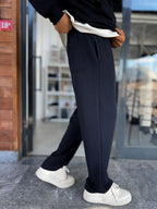 Navy Waffle Fabric Basic Sweatpants MRK-2871