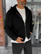 Black Waffle Fabric Zip-Up Sweatshirt MRK-2870