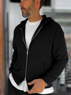 Black Waffle Fabric Zip-Up Sweatshirt MRK-2870