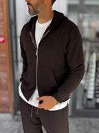 Brown Waffle Fabric Zip-Up Sweatshirt MRK-2870