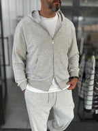 Light Gray Waffle Fabric Zip-Up Sweatshirt MRK-2870