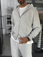 Light Gray Waffle Fabric Zip-Up Sweatshirt MRK-2870