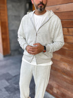 Light Gray Waffle Fabric Zip-Up Sweatshirt MRK-2870