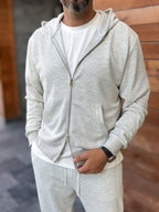 Light Gray Waffle Fabric Zip-Up Sweatshirt MRK-2870